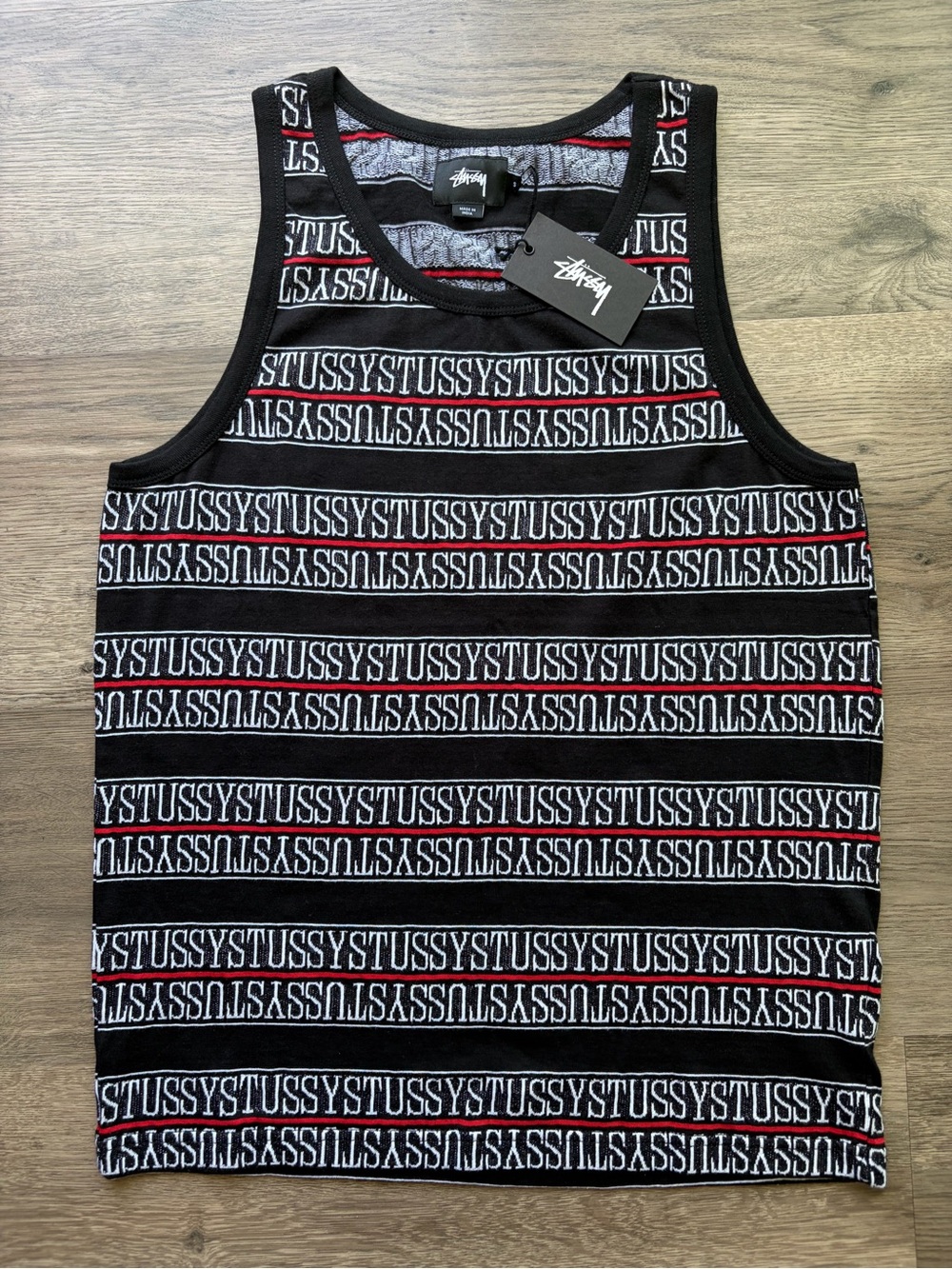 NWT Stussy Men’s Black Striped Logo Tank Top